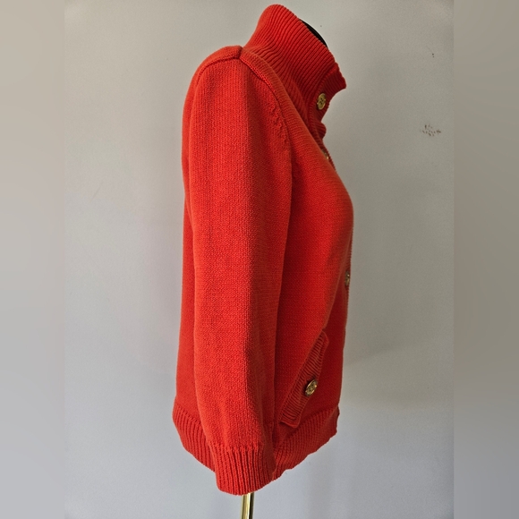 RALPH LAUTEN- Orange Knit Gold Buttoned Cardigan. Size Large - Picture 6 of 12